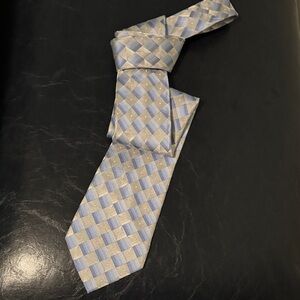 Stafford - 100% Silk -  Blue and Silver Checkered Tie